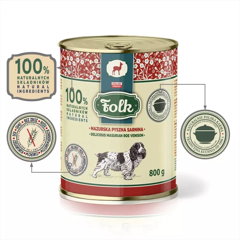 FOLK delicioso veado masúrio - comida húmida para cães - 800 g