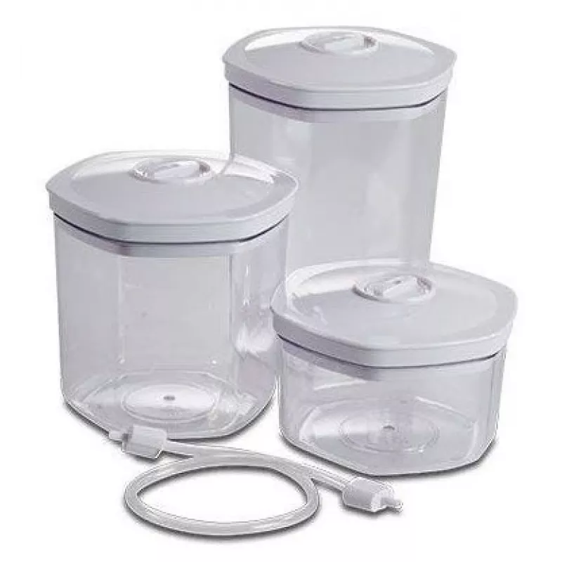 Conjunto de recipientes de vácuo para alimentos Solis 92278 — hexagonal 700 ml, 1,4 L, 2 L, branco/transparente, adequado para frigorífico e congelador