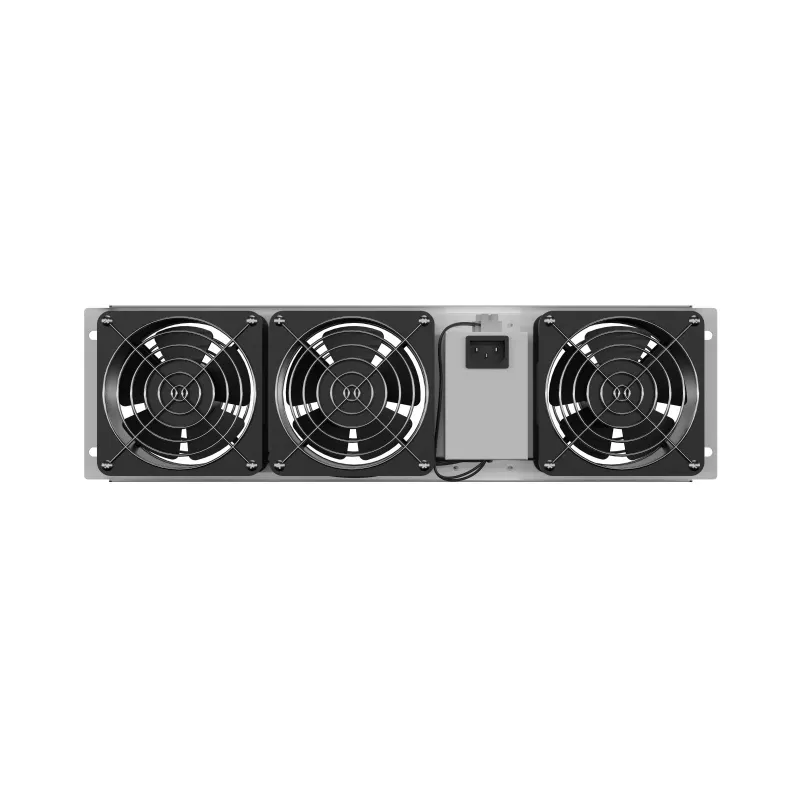 Grelha de ventilação vertical 19 polegadas para armário rack, 3 ventoinhas, 230 V, cinzento