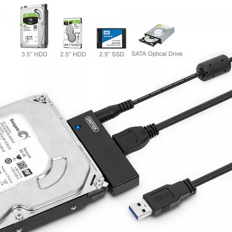 Placa de interface Unitek Y-1039, cabo USB incluído, 5 Gbit/s, preto, Plug-and-Play