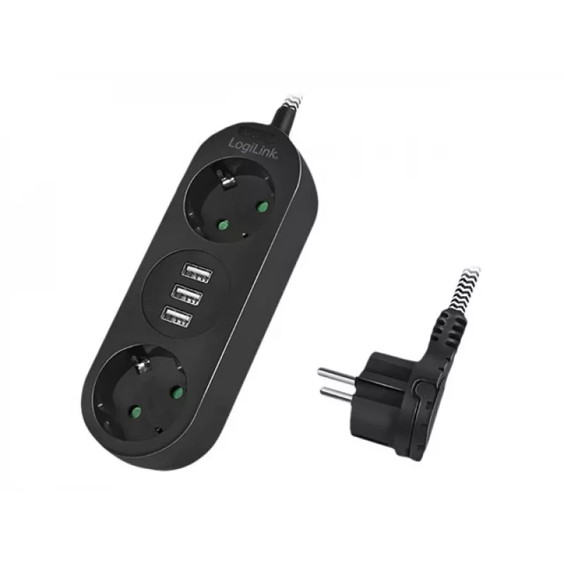 Extensão elétrica LogiLink LPS262U 1,5 m 2 tomadas AC interior preto