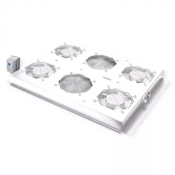 Unidade de ventoinhas de teto ROLINE 19 polegadas com termostato, 4 ventoinhas, caixa de aço, cinzento