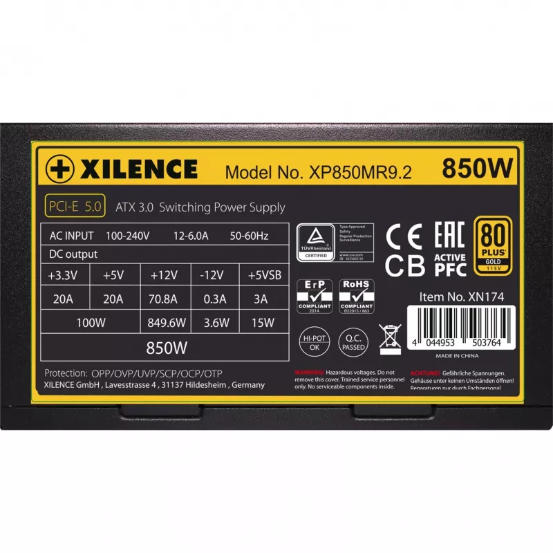 Fonte de alimentação XILENCE 750W, 80 PLUS GOLD, PFC ativo, XN173
