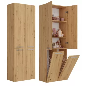 Armário de arrumação de casa de banho top e shop NEL 2K DD ART KPL — estrutura em carvalho, autónomo, 600×300×1740 mm, 3 prateleiras