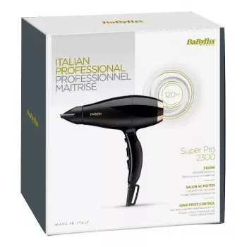 Secador de cabelo BABYLISS Super Pro 2300, 2300 W, motor AC, 2 velocidades, 3 níveis de calor, iónico, Cool Shot, cerâmica, 120 m³/h