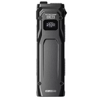 Lanterna de mão Nitecore EDC23 — compacta recarregável por USB preta, proteção IP54 contra água/poeira, dois LEDs, bateria integrada, 0,101 kg