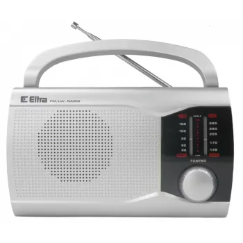 Rádio portátil Eltra EWA prateado — recetor AM/FM, alimentado por pilhas