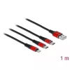 Cabo de carregamento USB DeLOCK 3 em 1 Type-A para Lightning / 2 x USB Type-C 1 m preto / vermelho