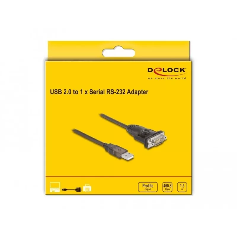 Adaptador DeLOCK USB 2.0 Type-A para série RS-232 D-Sub 9 pinos macho 1,5 m