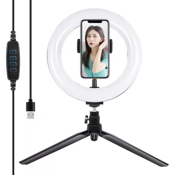 Suporte de tripé Puluz com anel LED de 20 cm Vlogging PKT3073B
