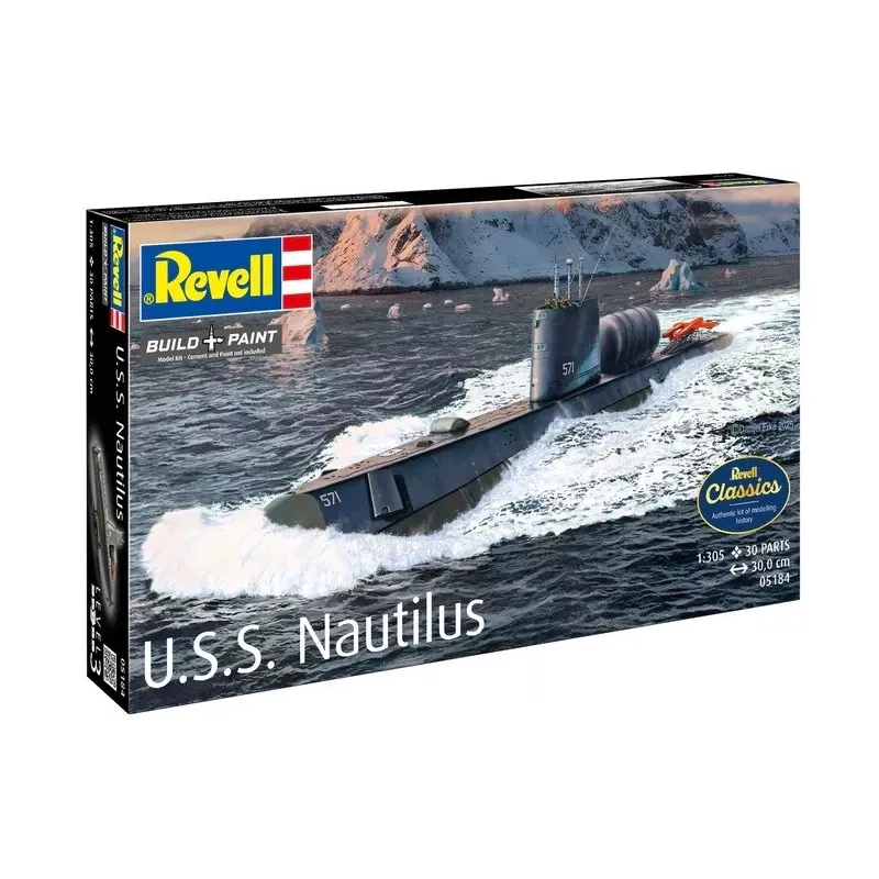 Maquete de navio em plástico REVELL U.S.S. Nautilus escala 1:305, kit 05184