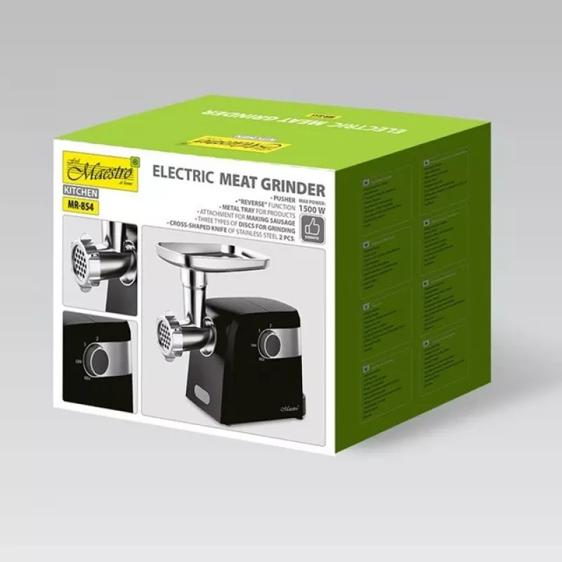 Picadora de carne elétrica Maestro MR-854, 1500 W, 2 velocidades, 3 discos perfurados, acessório para salsichas, preto