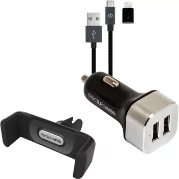 Carregador de automóvel RealPower 168182 smartphone preto prateado