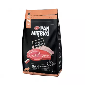 Ração seca para cães Pan Miesko Vitela com Peru XL, Adulto, 3 kg, 30% proteína, 20% gordura
