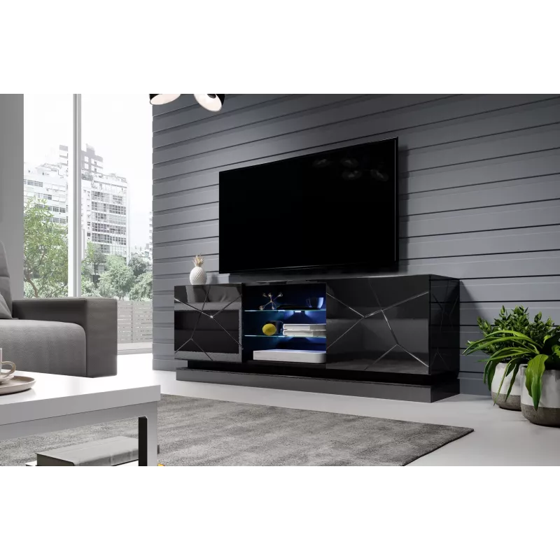 Cama Meble QIU 160 móvel de TV, MDF, preto brilhante