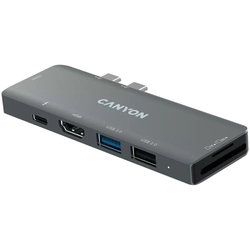 Leitor de cartões SD Canyon DS-5 USB 2.0 Type-C cinzento 60 Hz