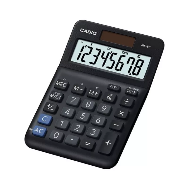 Casio MS-8F calculadora de secretária básica, de 8 dígitos, a pilhas/solar, preta