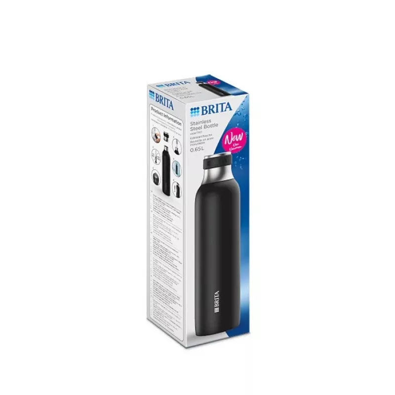 Garrafa de carbonatação BRITA 650 ml, aço inoxidável, preta, apta para máquina de lavar loiça