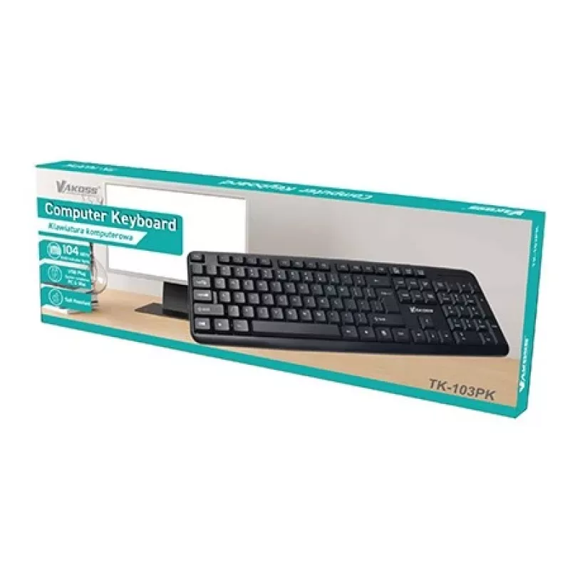 VAKOSS TK-103PK teclado USB, QWERTY, preto