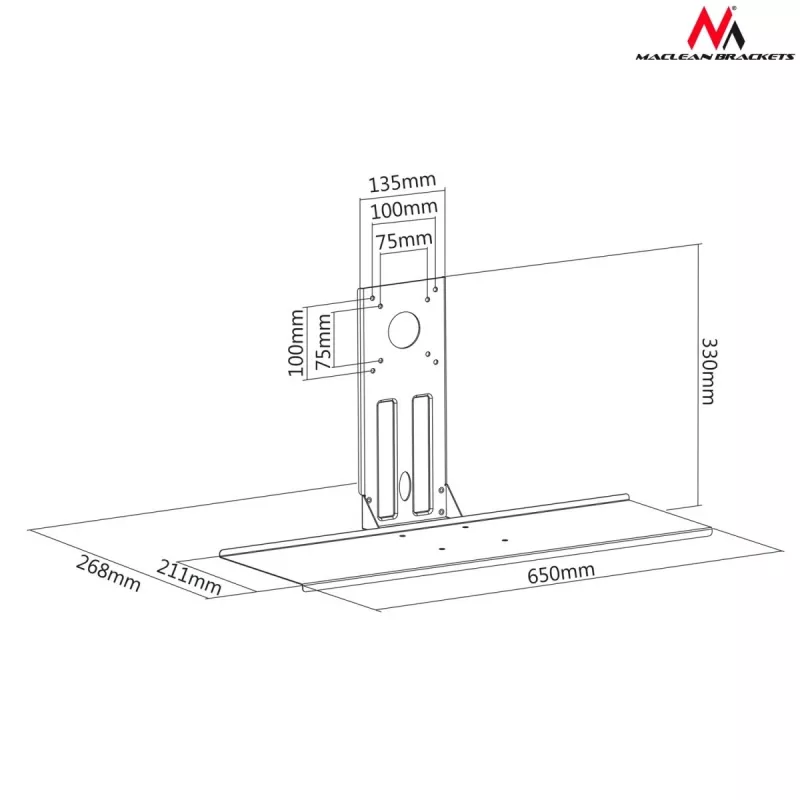 Maclean suporte para teclado, complemento para suporte de monitor, VESA 75x75, 100x100, MC-756