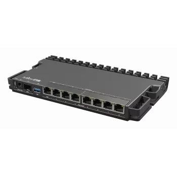 Router com fios MikroTik RB5009UPR+S+IN — 8x portas RJ-45 PoE, 2,5GbE, slot SFP+, RouterOS