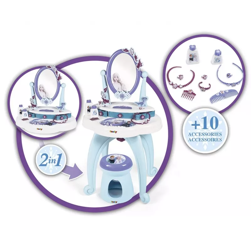 Penteadeira Smoby Frozen 2 em 1 azul roxo 3 a 6 anos