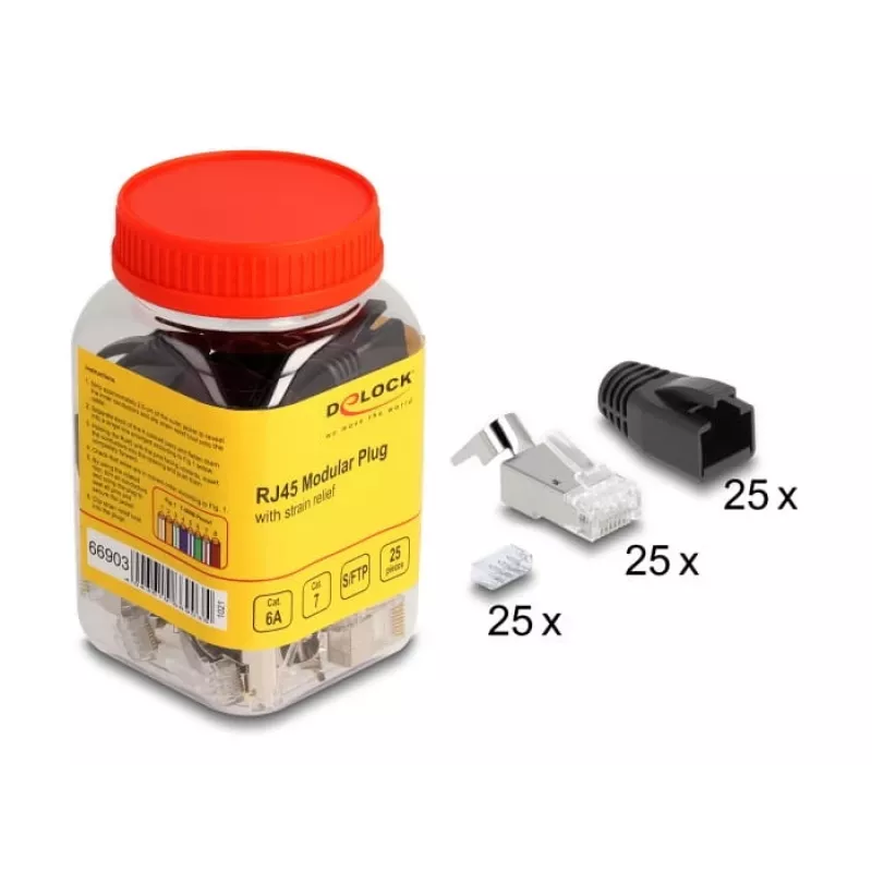 DeLOCK 66903 conector de cabo RJ-45 preto metálico macho 25 unid.