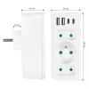 Power Splitter MACLEAN MCE248 F/W — 3 tomadas AC (1×16A, 2×6A) + 4×USB (2×A, 2×C PD 20W), ficha EU, branco