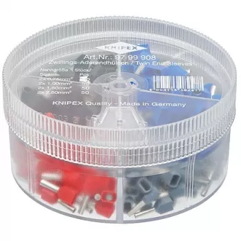 Sortido de terminais de ponta totalmente isolados Knipex 97 99 908 cinzento, vermelho, preto, azul 200 unid.