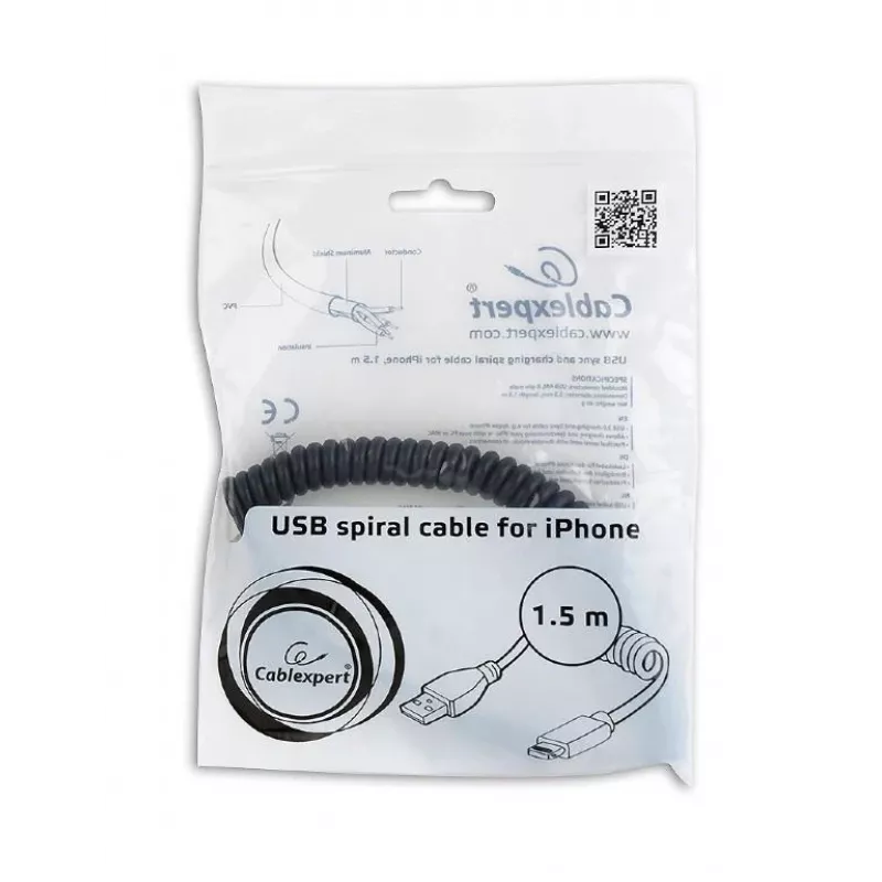 Cabo Lightning Gembird CC-LMAM-1.5M — 1,5 m, Lightning para USB-A, Preto