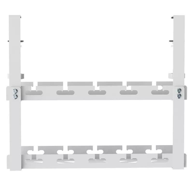 Organizador de cabos para secretária MACLEAN MC-104 W, bandeja de aço de 2 níveis, branco, carga máx. 5 kg, para espessuras de secretária 0,5–5 cm