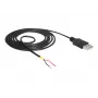 Cabo Delock USB2.0 ficha Type-A > 2 extremidades de cabo abertas - 1,5 m - preto (85664)