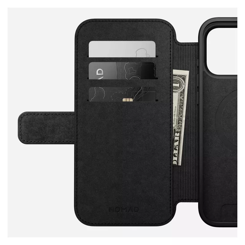 Capa tipo carteira para telemóvel Nomad Modern Leather Folio para iPhone 17 Pro Max – tan, compatível com ecrã até 17,5 cm (6,9 polegadas), 4 compartimentos para cartões