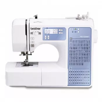 Máquina de costura Brother FS100WT — 100 padrões de ponto, 850 SPM, largura de ponto de 7 mm, enfiador de agulha automático, LCD