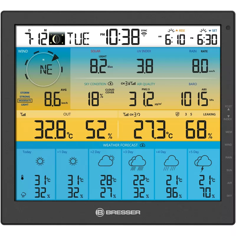 Bresser 7003220 Weather Center 7-in-1 Solar 6-Day 4cast Pro SF estação meteorológica digital, LCD, preta
