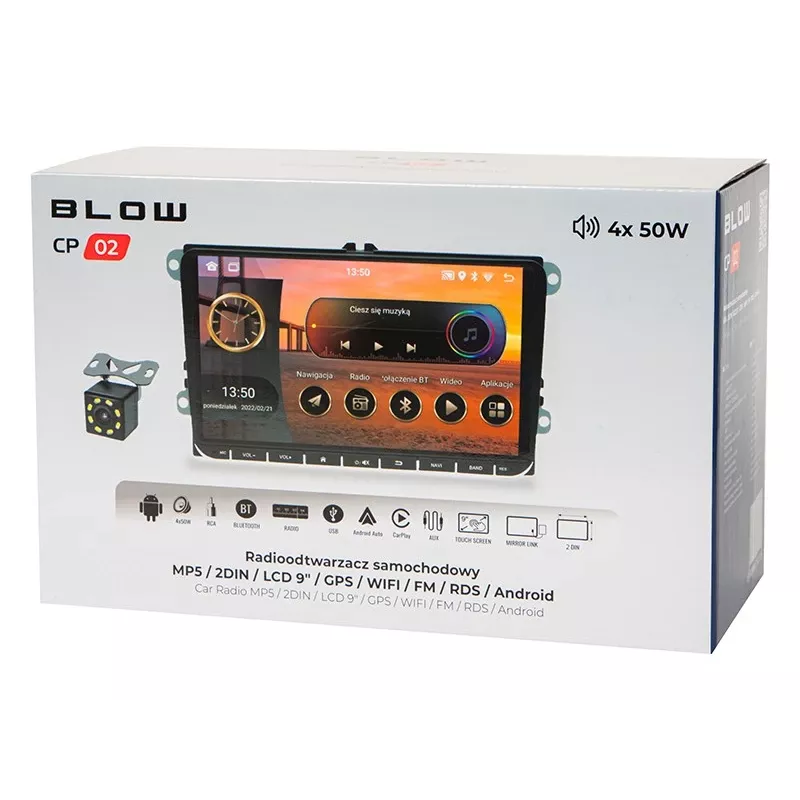 Autorrádio BLOW CP02 2DIN ecrã tátil de 9 polegadas Android GPS, unidade multimédia double-DIN