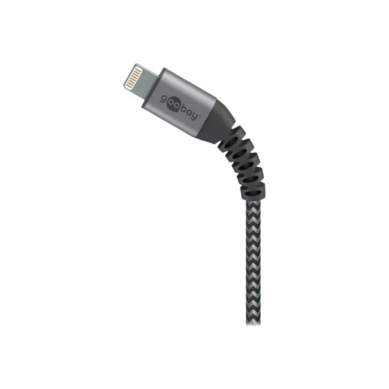 Goobay 49269 cabo USB-A para Lightning, 2 m, revestimento têxtil, fichas metálicas, certificado MFi, USB 2.0, cinzento sideral/prateado