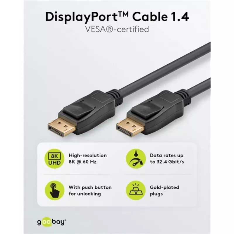 Cabo DisplayPort Goobay 74779 3 m preto G-Sync FreeSync