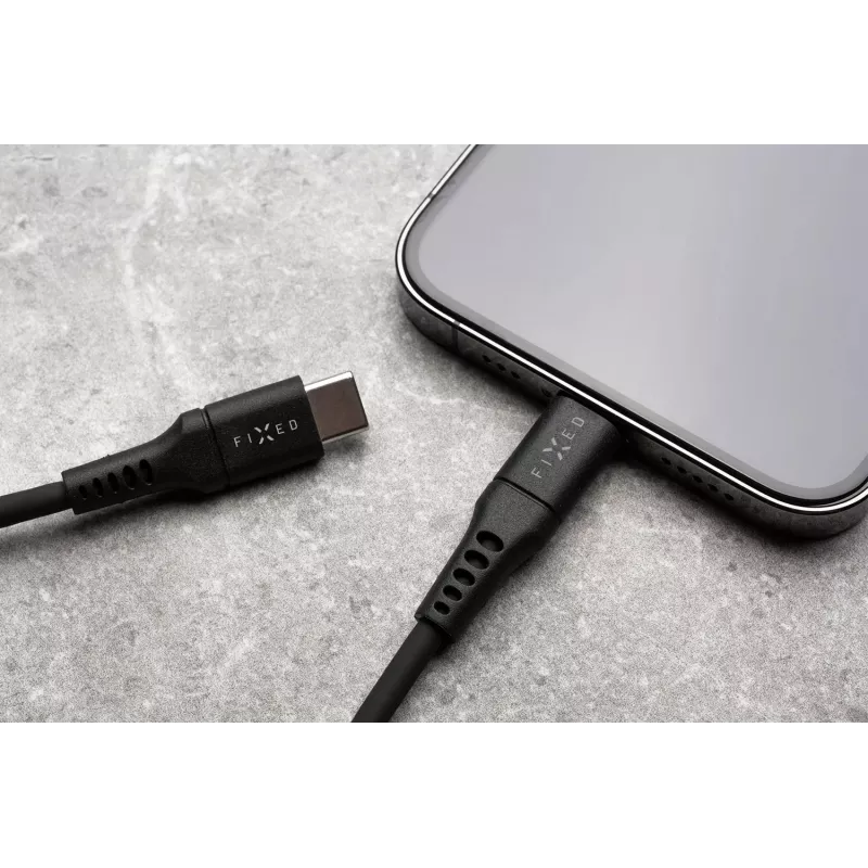 Cabo de silicone líquido FIXED USB-C/USB-C, 0,5m, 60W, preto | Fixed