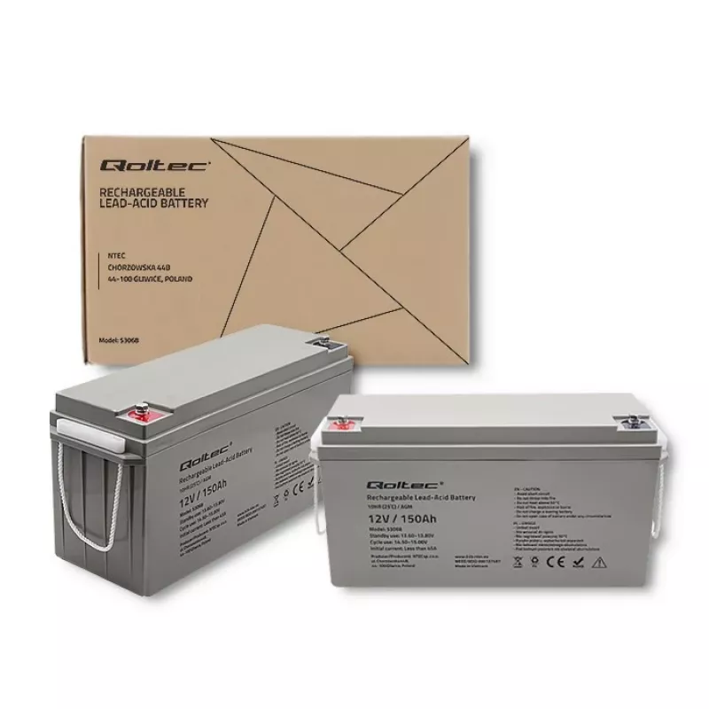 Bateria AGM Qoltec 53068 | 12V | 150Ah | máx. 2250A