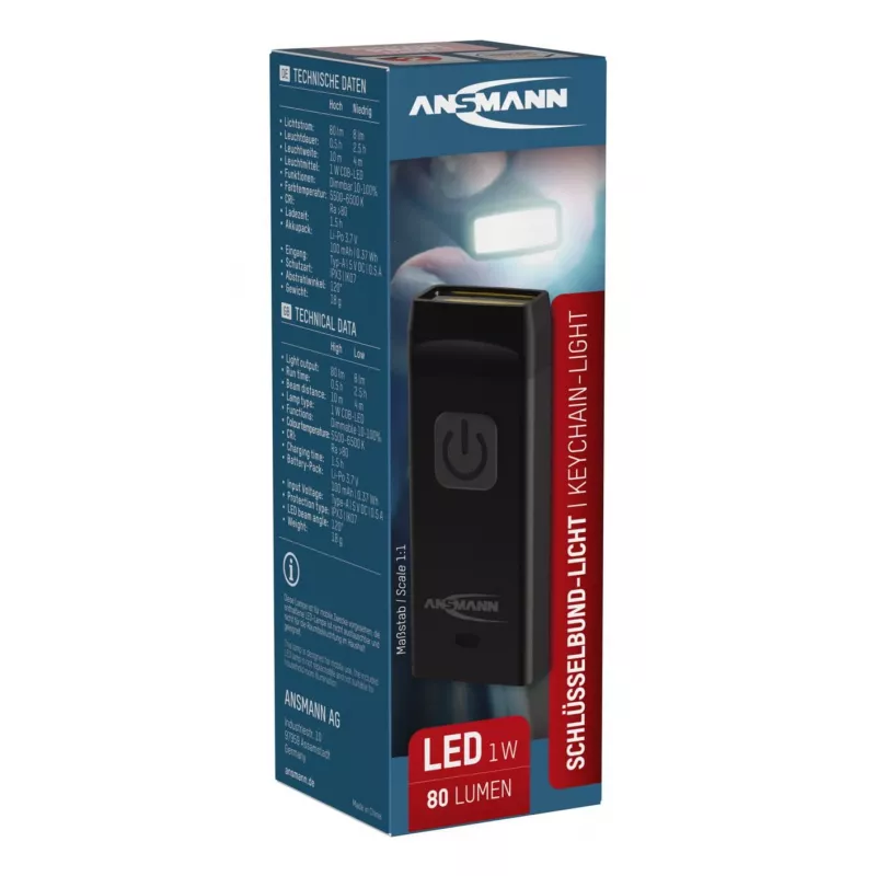 Lanterna de bolso com porta-chaves Ansmann COB LED 80 lm