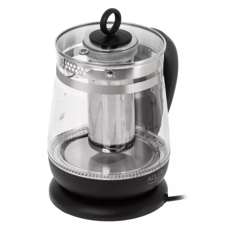 Chaleira elétrica Adler | AD 1299 | elétrica | 2200 W | 1,5 L | vidro | base rotativa 360° | preta