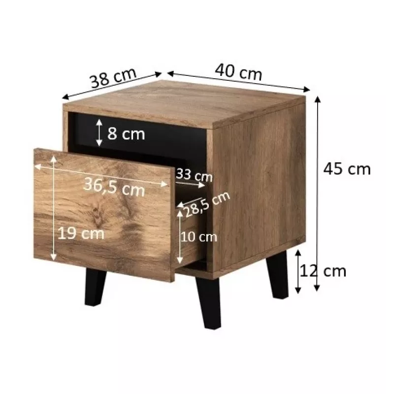 Cama Meble NORD mesa de cabeceira, conjunto de 2 unidades, 40×38×45 cm, carvalho Wotan/antracite