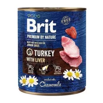Comida húmida para cães Brit Premium by Nature Junior Peru com Fígado 800 g – alimento completo para cachorros, sem cereais, 78 % humidade