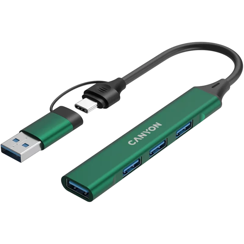 Hub CANYON DS-02 4 em 1 USB-A/C verde