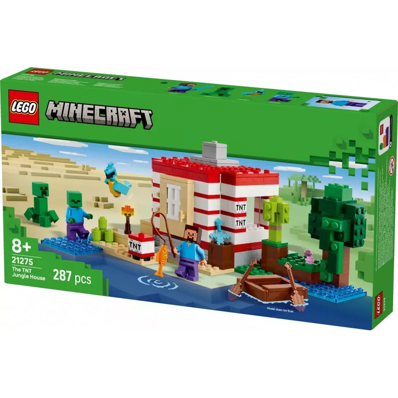 LEGO Minecraft conjunto 21275 casa na selva TNT brinquedo de construção, 287 peças, 2 minifiguras, a partir de 8 anos