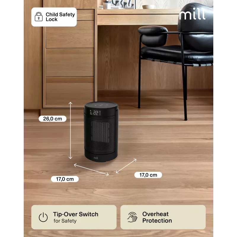 Termoventilador cerâmico Mill FH1500 preto 1500 W para espaços até 22 m², preto