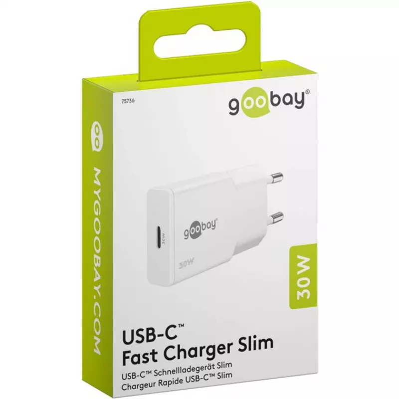 Carregador rápido fino GaN USB-C PD (30 W) (branco)