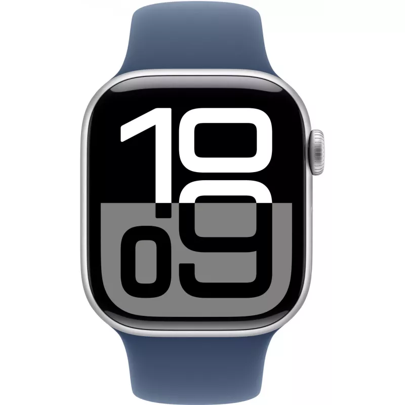 APPLE Watch Series 10 GPS 42 mm caixa de alumínio prateada com braçadeira desportiva Denim – S/M