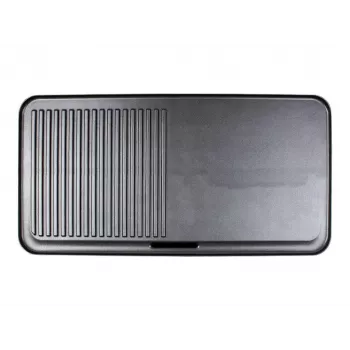 Grelhador de mesa elétrico Rommelsbacher BBQ 2003 — 1900 W, 50×25 cm, canelado + teppanyaki, termostato contínuo, prateado/preto